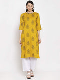 Gosriki Women'S Yellow Pure Cotton Straight Kurta With Plazzo (Luna Yellow_L),Yellow,,B08KDXF1YZ