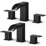 FORIOUS Square Black Bathroom Faucets for 2 Hole or 3 Hole, Waterfall 4 Inch Centerset Bathroom Sink Faucet with Metal Pop-up Dr