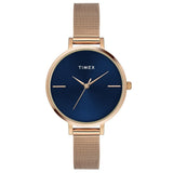 Timex Analog Watch For Women With Blue Round Dial & Rose Gold Stainless Steel Bracelet Band Water Resistant Women'S Wrist Watche