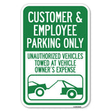 Customer and Employee Parking Only, Unauthorized Vehicles Towed at Owner Expense with Graphic | 12 X 18 HeavyGauge Aluminum R