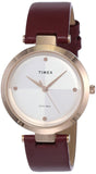 Timex Analog Watch For Women With Silver Round Dial & Cherry Leather Strap Band Water Resistant Women'S Wrist Watches - Twel1181
