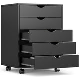 OLIXIS 5 Drawer Mobile File Cabinet Under Desk Storage Organization with Wheels Vertical Filing Chest Rolling Wood Small Desk Pr