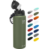 Fanhaw 40 Oz Stainless Steel Insulated Sports Water Bottles with Straw for Kids, Men and Women (Olive Green)