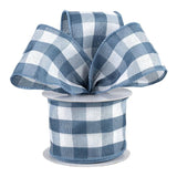 Meseey Royal Blue Buffalo Check Burlap Ribbon with Wired Edges - 2.5 x30ft Plaid Jute Ribbon for Rustic Weddings, Christmas Wrea