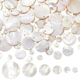 AHANDMAKER 120Pcs Flat Round Shell Beads, 6 Sizes Shells Pieces with 2 Hole Natural Capiz Shell Charms Ocean Cabochons Beads for