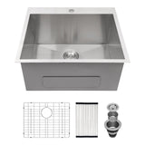 Couoko 25 Inch Utility Laundry Sink Drop In Topmount 16 Gauge Stainless Steel Single Bowl 12 In Deep Kitchen Sinks Basin 25x22x1