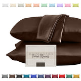 Elegant Comfort Silky and Luxurious 2-Piece Satin Pillowcase Set for Healthier Skin and Hair Hidden Zipper Closure and Beautifully Packaged Satin Pillowcase Set King Chocolate Brown-New