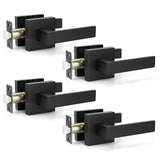 KNOBWELL 4 Pack Contemporary Square Door Handle Passage, Black Door Handles Inside, Interior Door Knob Set, Matte Black (No Lock