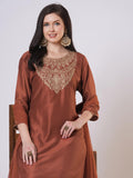 Anni Designer Women'S Rayon Viscose Straight Embroidered Kurta With Pant & Dupatta (Galpatiyo Mustard-Vks02_Xl_Mustard_X-Large),Mustard,XL,,,