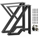 PHWOTAN Upgraded Metal Desk Legs, 28 Inch x 24 Inch, 2 Tier Heavy Duty with Foot Rest, K-Shape Black Dining Table Legs (Set of 2