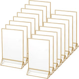 16 Pieces Gold Rimmed Clear Acrylic Table Sign Holders, Double Sided Frame with Gold Border and Vertical Stand for Wedding Table