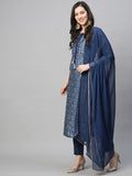 Gosriki Women'S Cotton Blend Straight Printed Kurta With Pant & Dupatta (Jin Blue-Gs_L_Blue_Large),Blue,,B0BVJ3C6J1