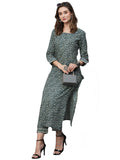 Anni Designer Women'S Cotton Blend Straight Printed Kurta With Pant (Yami Green_L_Green_Large),Green,L