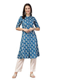Stylum Women's Floral Printed Rayon A-Line Kurta (JOHNYBLUE38_Blue, M)