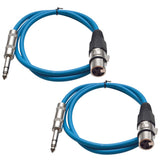 Seismic Audio - SATRXL-F2-2 Pack of 2 Foot 1/4 Inch TRS to XLR Female Patch Cables - Balanced - 2 Foot Patch Cord - Blue and Blu