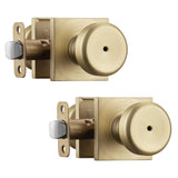 NCSEN 2 Pack Brushed Gold Door Knob with Heavy Duty Square Rosette, Bathroom Door Knob with Turn Lock, Pismo Door Knob with Lock