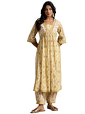 Libas Womens Printed Cotton A-Line Kurta With Salwar