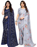 Satrani Womens Pure Georgette Saree (2041S575N_3112S2152N_Navy Blue | Grey)