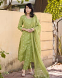 Anni Designer Women'S Rayon Viscose Straight Printed Kurta With Pant & Dupatta (Maheman Pista_M_Pista_Medium),Pista,M,,,