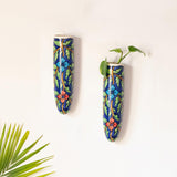 Exclusivelane Blooming Blossoms HandPainted Ceramic Wall Planter For Home Decoration(Set Of 2)|Decorative Wall Planter For Li