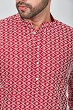 Be Active Cotton Men'S Embroidered Lucknowi Red Kurta Set || Men Kurta Pajama || Men Kurta Pajama Set || Kurta Pajama For Men (Rfsk0013 10 Set L)