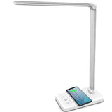 MCHATTE LED Desk Lamp with USB Charging Port, Dimmable Eye-Caring Table Lamps with Wireless Charger, 5 Brightness Levels & 5 Lig