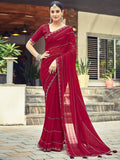 Satrani Women'S Georgette Stone Work Border & Piping Border & Tassels Saree With Unstitched Blouse Piece (3432S301N_Red1)