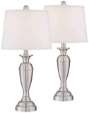 Regency Hill Blair Traditional Table Lamps 25 Tall Set of 2 with Dimmers Brushed Nickel Metal Candlestick White Fabric Drum Shad