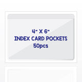 Clear Adhesive 4 x 6 Index Card Pockets with Top Open for Loading, 50 Pack, Plastic Labels Holders for Storage Bins and Library