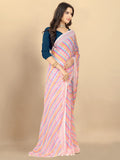 Rangita Women Leheria Striped Georgette Saree With Blouse Piece - Pink (Size 5.5 Mtr)