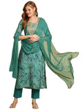 Gosriki Women'S Cotton Blend Straight Printed Kurta With Pant & Dupatta (Ladhima Green-Gs_S_Green_Small),Green,,B0D9WCST6Z
