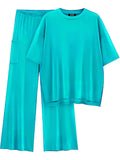 Tysort Women Casual Summer Co Ords Set Track Suit Oversized Top Baggy Pant,Top And Pajama Set