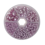 Libiline 1 Box 1170pcs Purple Mix Sizes Round 3/4/5/6/8/10mm Flat Back Beads Half Pearl Scrapbooking Bead for Wedding Ornament (