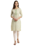 rangita White Cotton Knee Length Printed Straight Kurti for Women | Kurta for Women_L