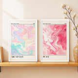 SoulAbiti Marble Swirl Abundance & Peace Framed Wall Art Print Set of 2 12x18 inch White Frame PlexiGlass Preppy Wall Art Print