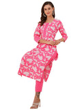 Anni Designer Women'S Rayon Blend Straight Printed Kurta With Pant (Pustak Baby Pink-Vks04_S_Baby Pink_Small),Light Pink,S