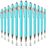 Oddmoal Ballpoint Pen with Stylus Tip, Soft Touch Click Metal Pen, 1.0mm Medium Point, Black Ink, 12 Count(Light Blue)