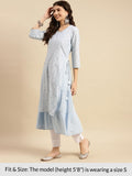 Rangita Light Blue Cotton Calf Length Printed Double Layered Kurti For Women | Kurta For Women_S