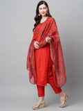 Gosriki Women'S Cotton Blend Solid Straight Kurta With Pant & Dupatta (Authentic-Red_S-Gs_Baby Pink_S-Gsmall),Red,,B0BNHDX1Y3