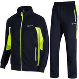 Tbmpoy Mens Essential Running Top Bottoms Set Long Sleeve Training Wear Navyfluorescent Green L -Like New