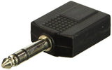 Stereo Splitter Y Adapter W/One 1/4-In Male Plug At One End, & Two 1/4-In Female Sockets At The Other End