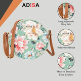 Adisa Women Girls Flower Print Sling Bag Round Crossbody Purse (Sl6007-Grn_Green),Green,,B09TPM1BTX