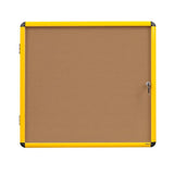 Industrial Cork Bulletin Enclosed Board Cabinet, Single Swing Door, Yellow Aluminum Frame, 28 X 38.25,