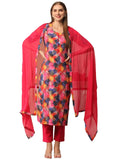 Anni Designer Women'S Cotton Blend Printed Straight Kurta With Pant & Dupatta (Axel Red_Xxl_Red_Xx-Large),Red,2XL,,,
