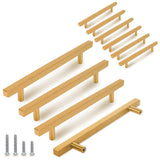 TooCust 10 Pack Brushed Brass Kitchen Cabinet Handles, Cabinet Pulls with 5 Inch (128mm) Hole Centers, Gold Dresser Handle with