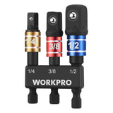 WORKPRO Impact Grade Socket Adapter Set, 1/4, 3/8, & 1/2 Drive, Extension Driver Bit With Holder, for Power Drill to High Torque