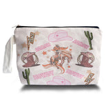 ARPTCN Western Cowboy Pink Makeup Bag - Cowboy Themed Lover Gifts for Girls Women Mom, Cosmetic Travel Bags for Women, Western C