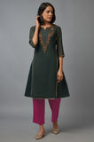 W For Woman Women'S Polyester Solid Regular Kurta (22Fes10856-216091_Bottle Green_M)