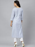 Gosriki Women'S Pure Cotton Printed Straight Kurta (Line Blue_New_L-Go_Blue_Large),Blue,,B0B4FX284S