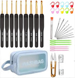 Viradham 37Pcs Crochet Hook Set, Black Gold Crochet Hooks Ergonomic With Grips For Arthritic Hands, Crochets Needles Set With Kn